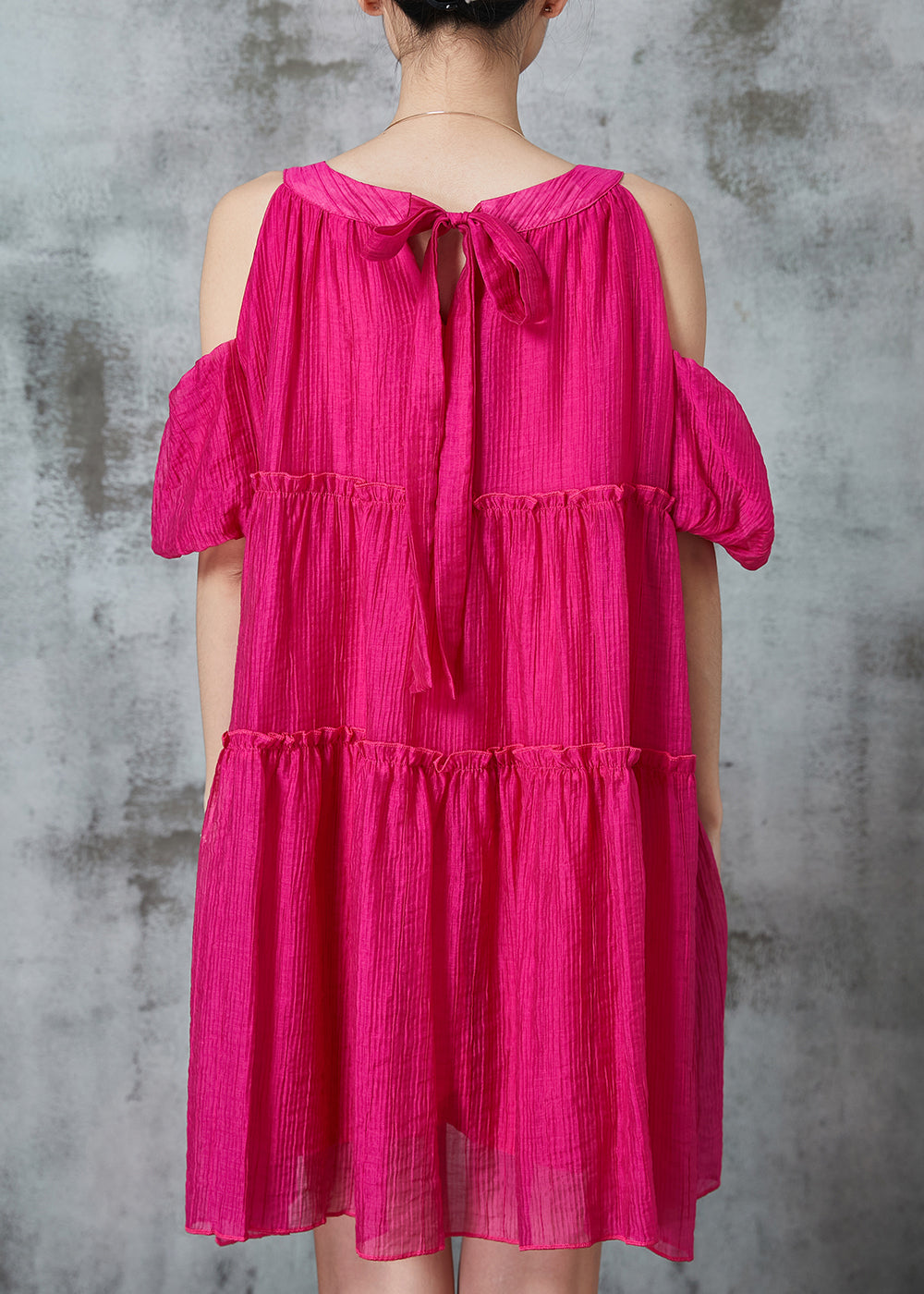 Rose Cold Shoulder Ruffled Mid Dress Summer