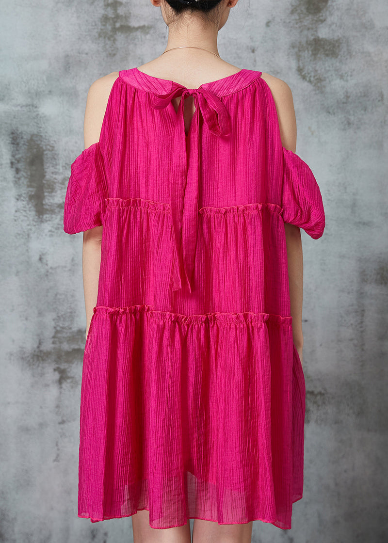 Rose Cold Shoulder Ruffled Mid Dress Summer