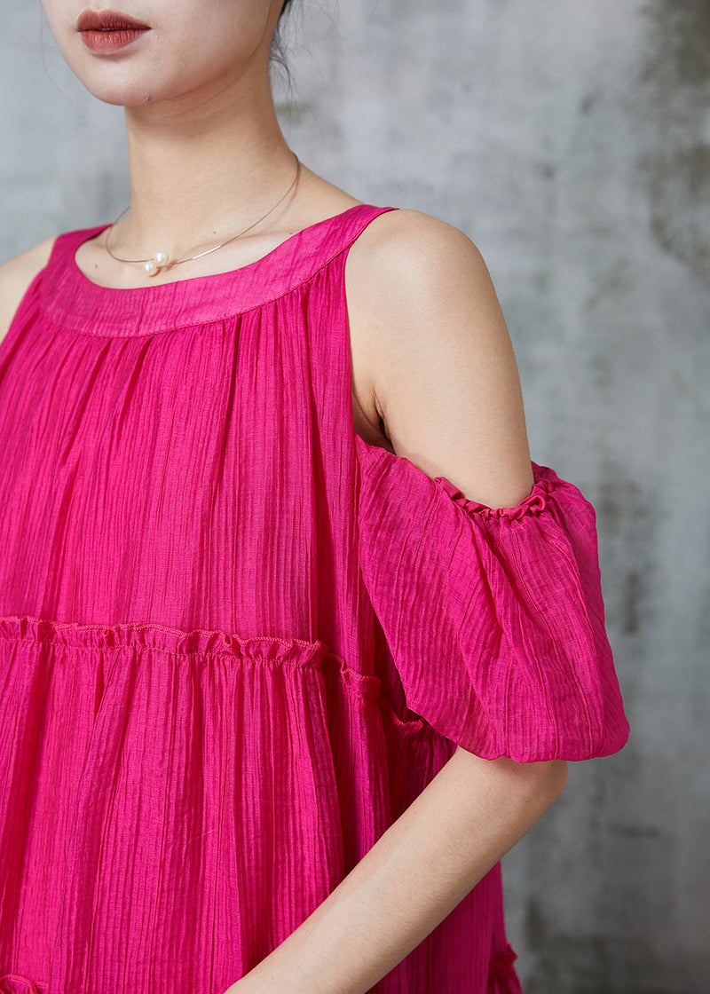 Rose Cold Shoulder Ruffled Mid Dress Summer