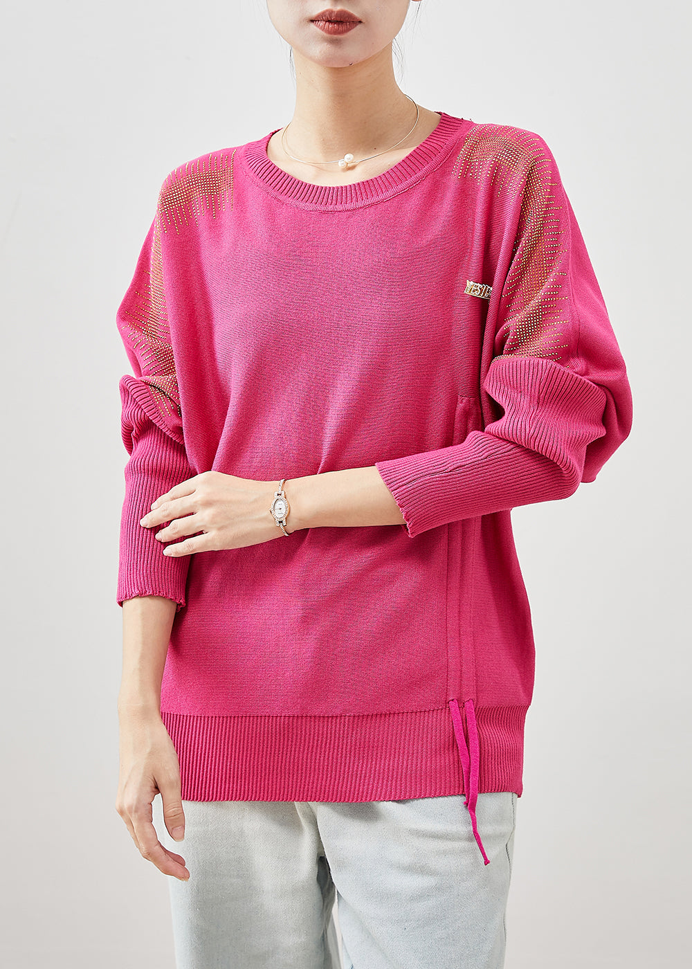 Rose Drawstring Knit Sweater Tops Spring
