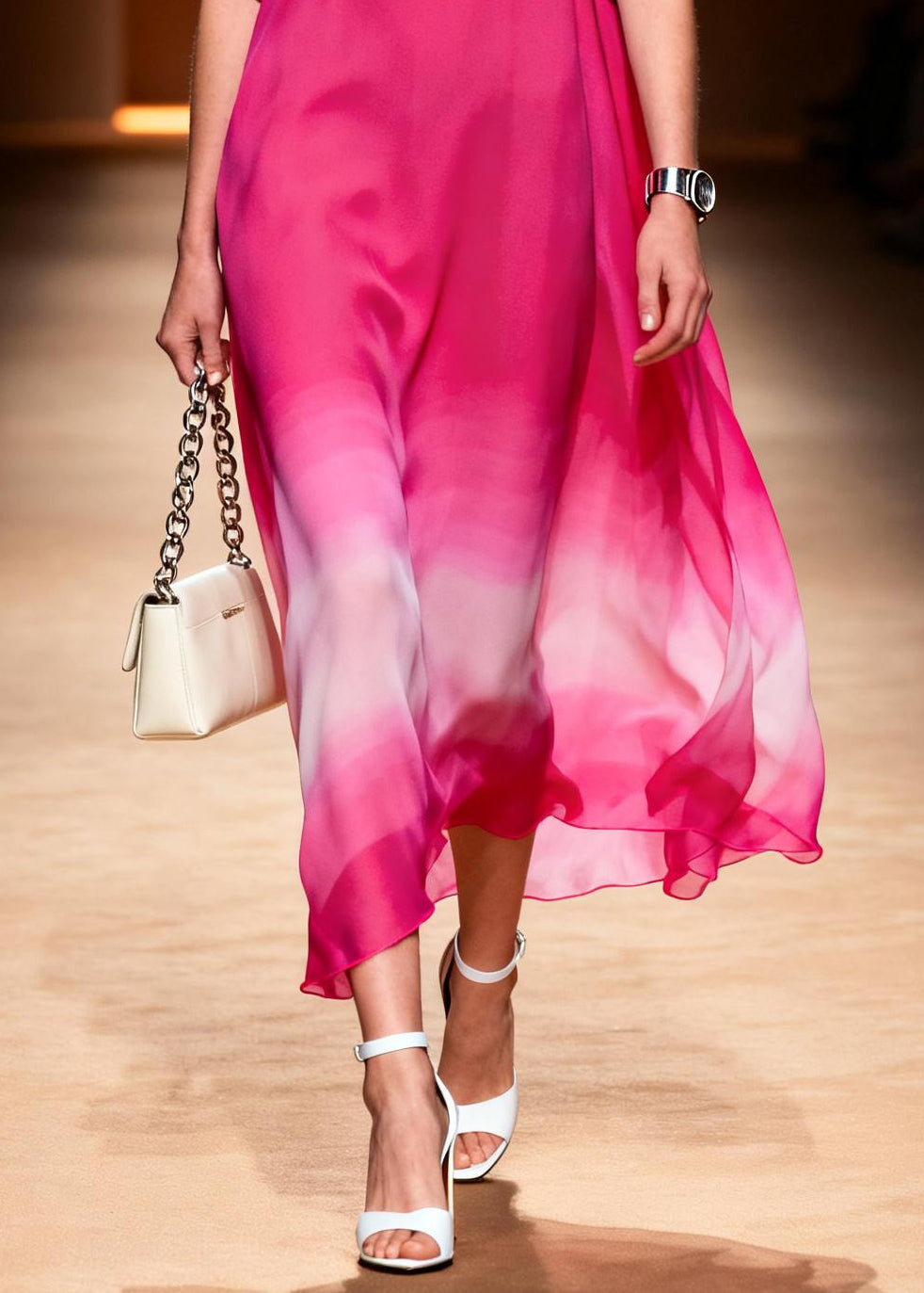 Rose O-neck Tie Dye Chiffon Long Dress Summer