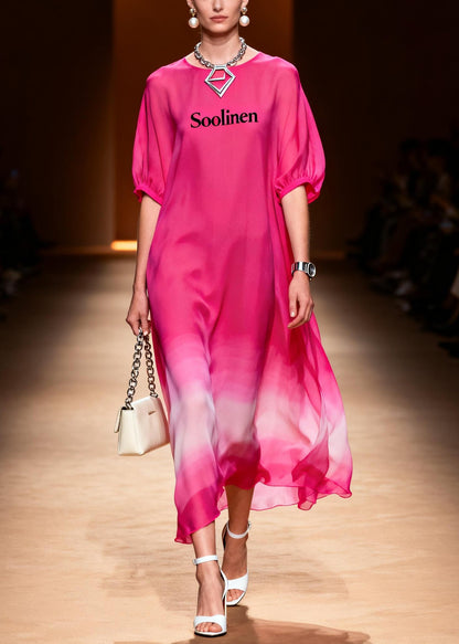 Rose O-neck Tie Dye Chiffon Long Dress Summer