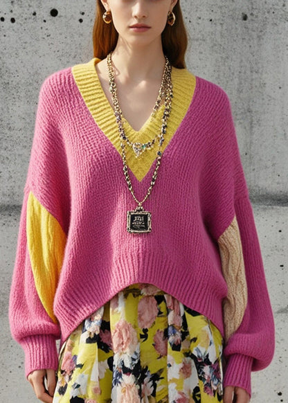 Rose Oversized Patchwork Warm Knit Sweaters Fall