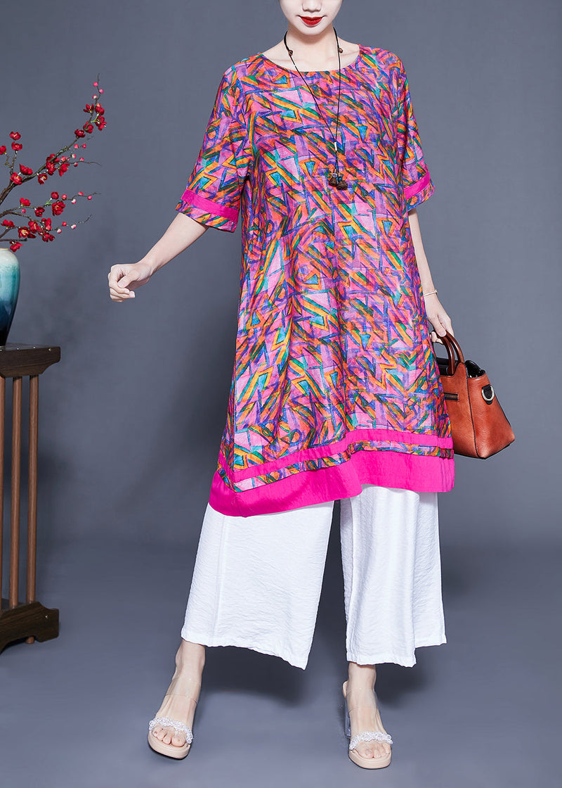 Rose Oversized Print Linen Silk Robe Dresses Summer