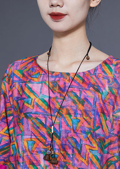 Rose Oversized Print Linen Silk Robe Dresses Summer