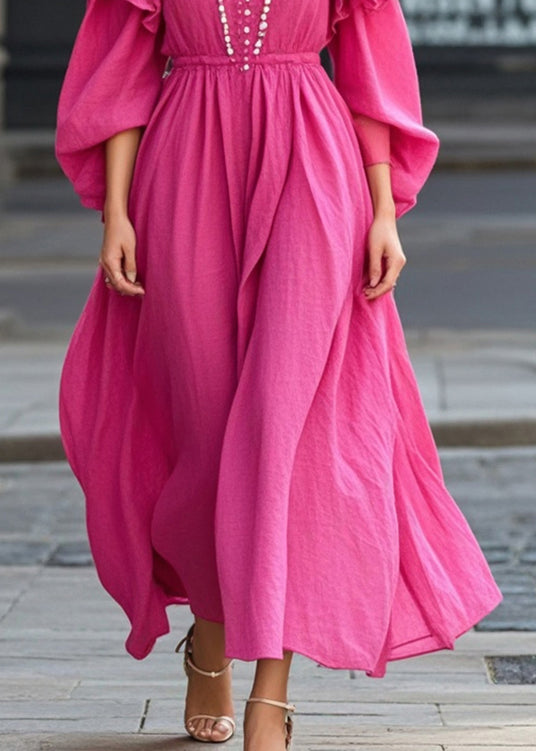Rose Ruffled Nail Bead Cotton Party Dress Spring
