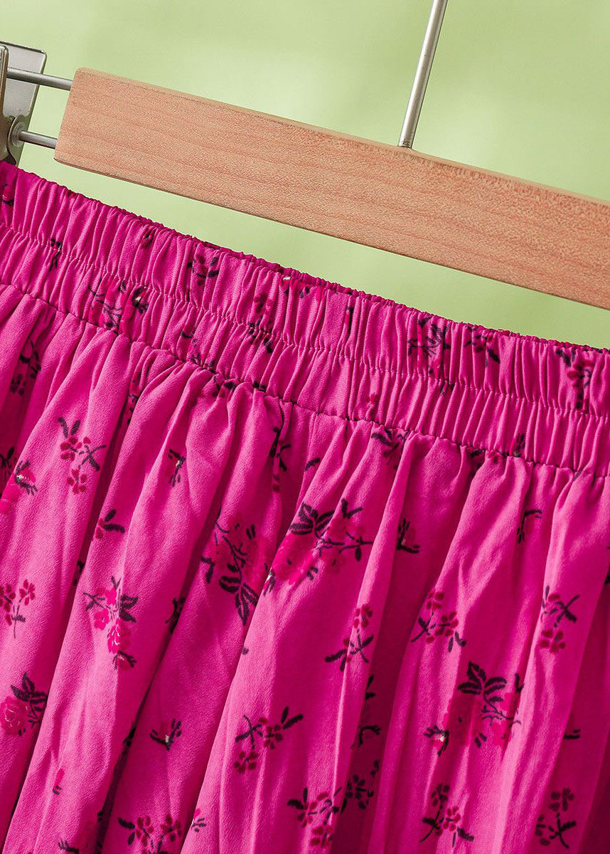 Rose Wrinkled Print Cotton Skirt Summer