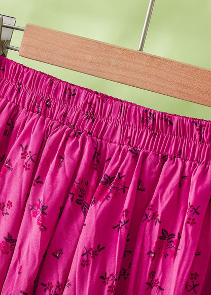 Rose Wrinkled Print Cotton Skirt Summer