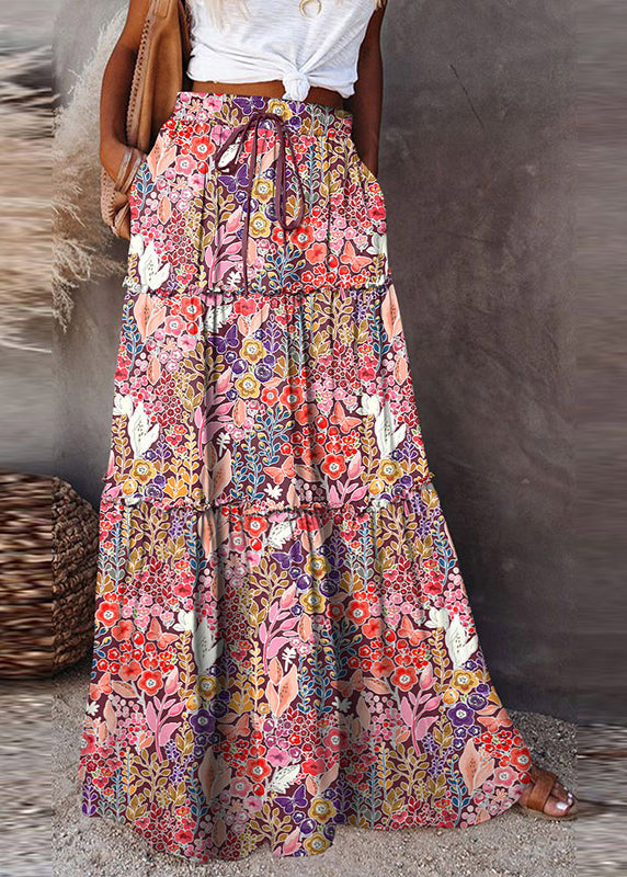 Ruffled Patchwork Pockets High Waist Maxi Skirt Summer
