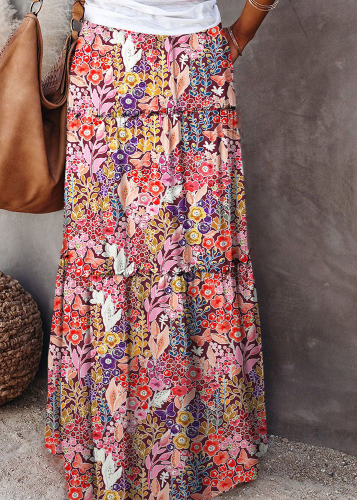 Ruffled Patchwork Pockets High Waist Maxi Skirt Summer