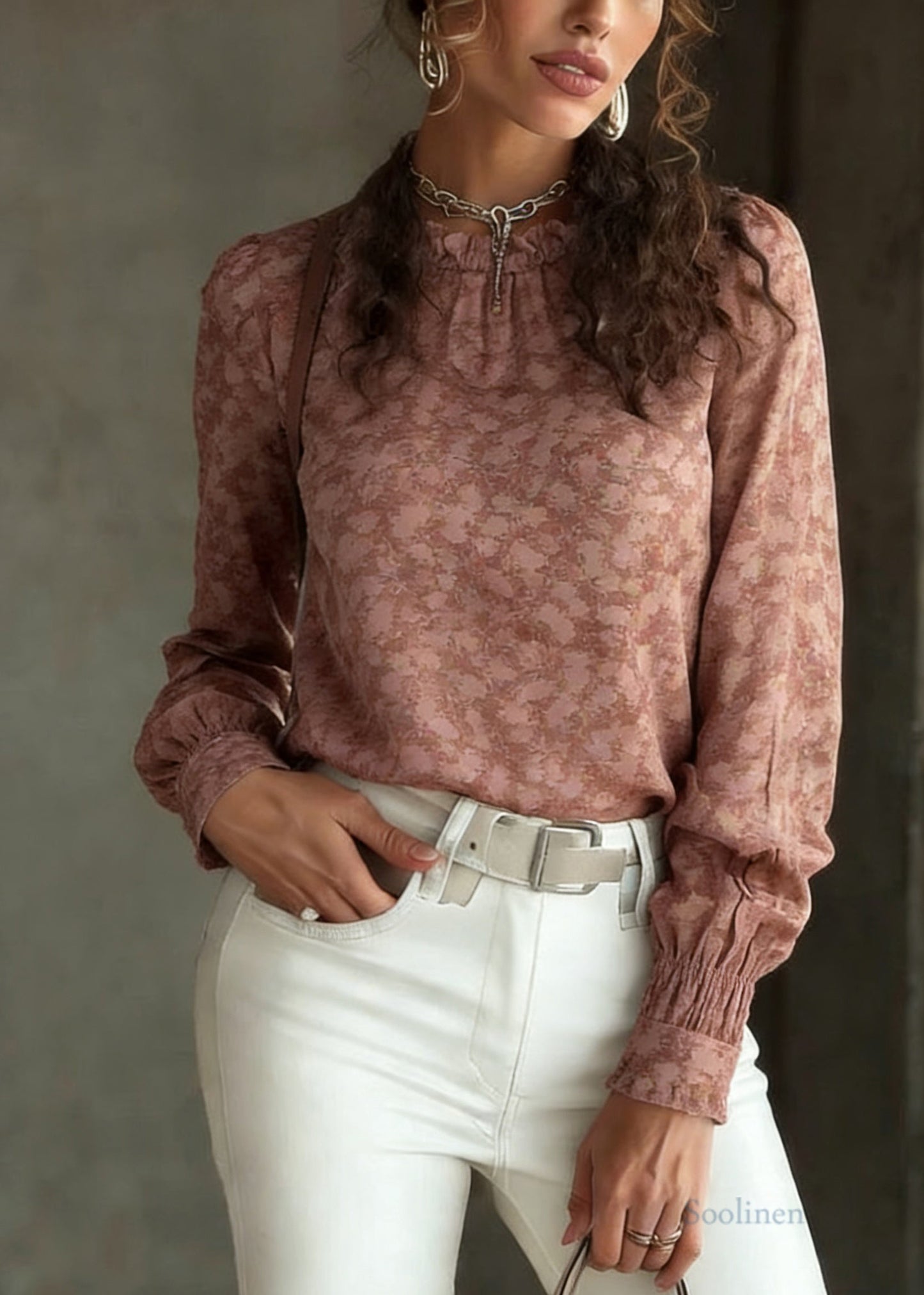 Casual Ruffled Patchwork Print Shirt Spring