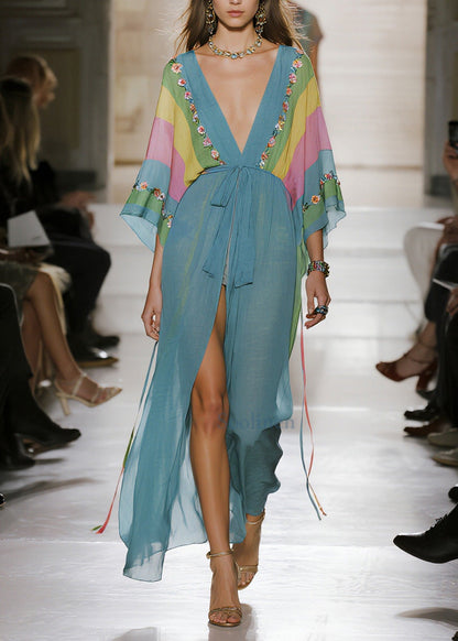 Sea Blue Oversized Print Chiffon Cardigan Summer