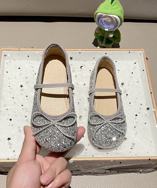 Silvery Bow Lace Up Flat Shoes