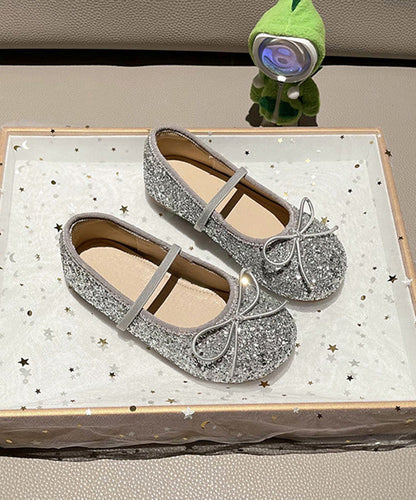 Silvery Bow Lace Up Flat Shoes