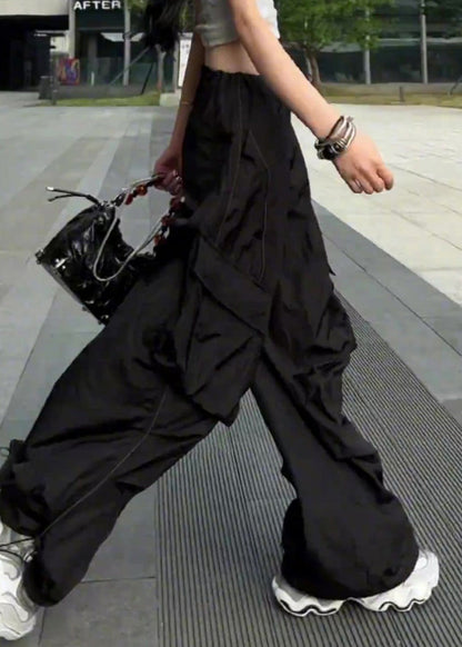 Silvery Drawstring Pockets Pants Summer