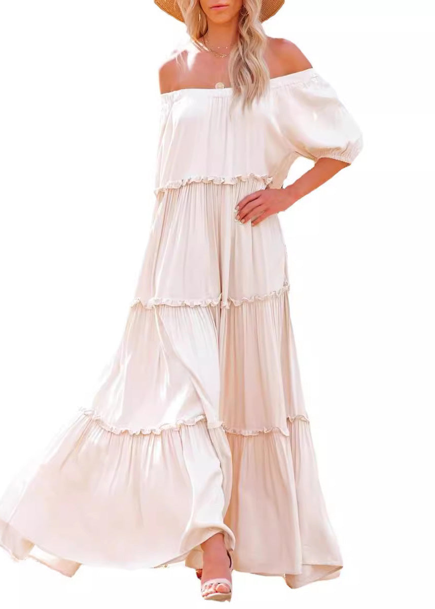 Slash Neck Ruffled Patchwork Cotton Long Dresses Summer