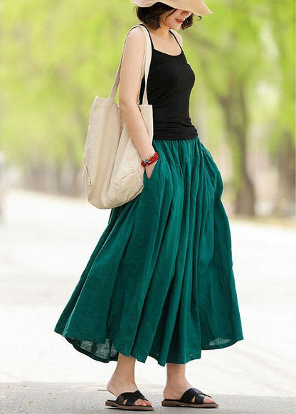 Elastic Waist Pleated Spliced Cotton Skirt for