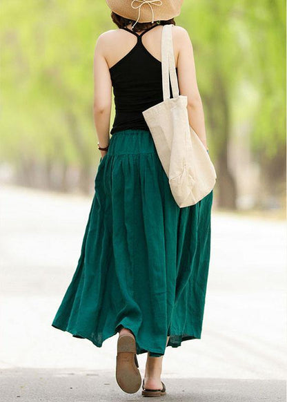 Elastic Waist Pleated Spliced Cotton Skirt for