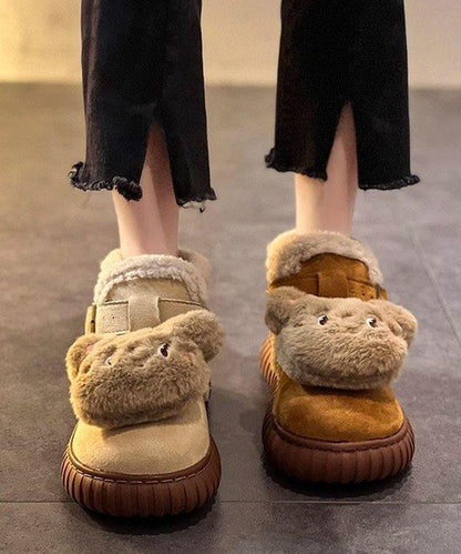 Splicing Boots Yellow Suede Fuzzy Wool Lined