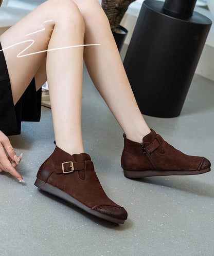 Splicing Brown Ankle Boots Buckle Strap Boots