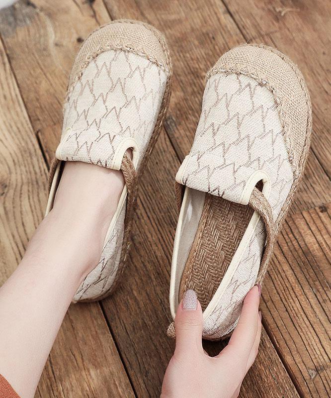 Splicing Flat Feet Shoes Beige Cotton Linen Fabric