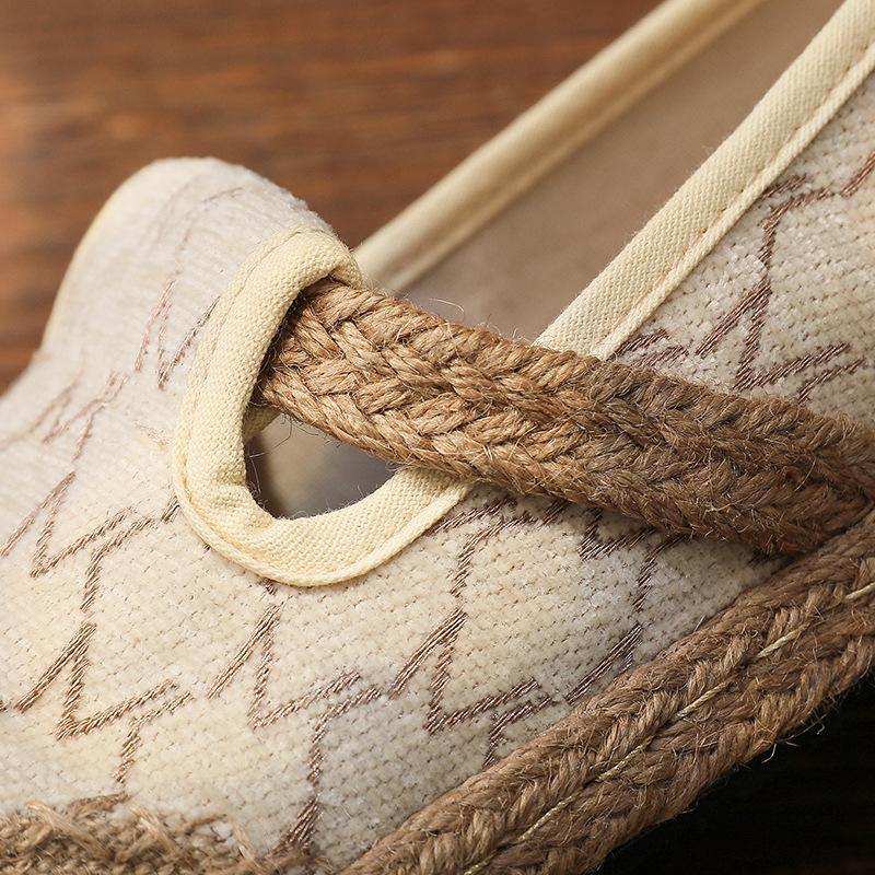 Splicing Flat Feet Shoes Beige Cotton Linen Fabric