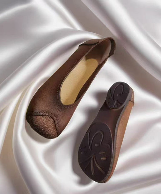 Splicing Flat Feet Shoes Brown Faux Leather