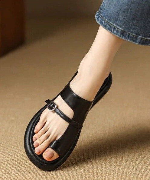 Splicing Hollow Out Black Flip Flops Slide Sandals