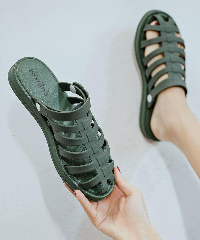 Splicing Hollow Out Black Slide Sandals