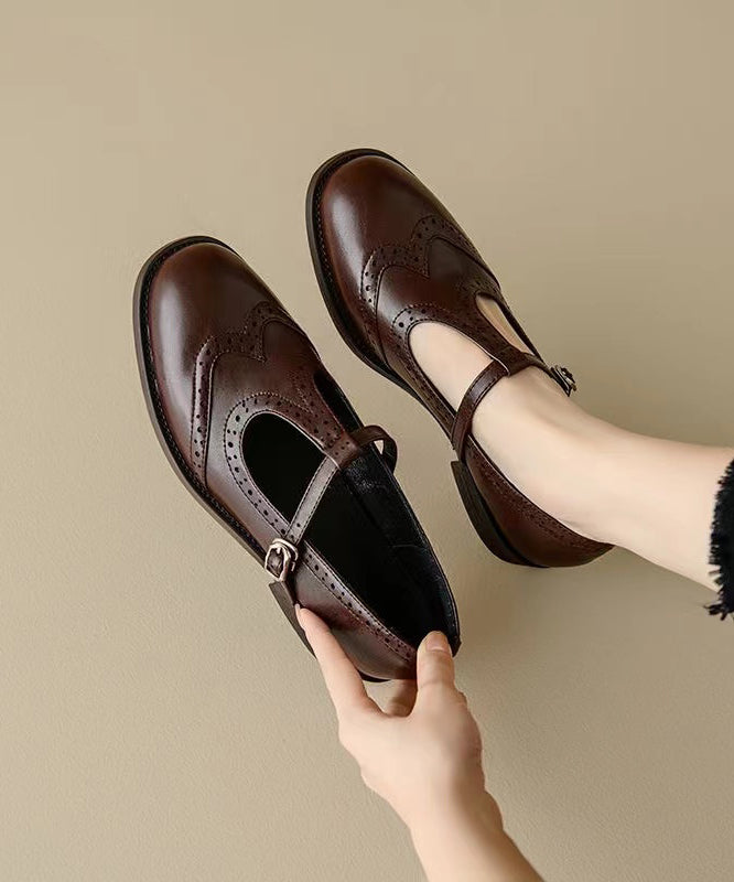 Splicing Loafers for Brown Cowhide Leather