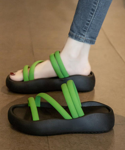 Splicing Platform Black Faux Leather Slide Sandals