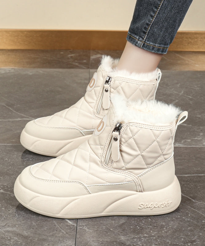 Splicing Platform Boots Khaki Fuzzy Wool Lined
