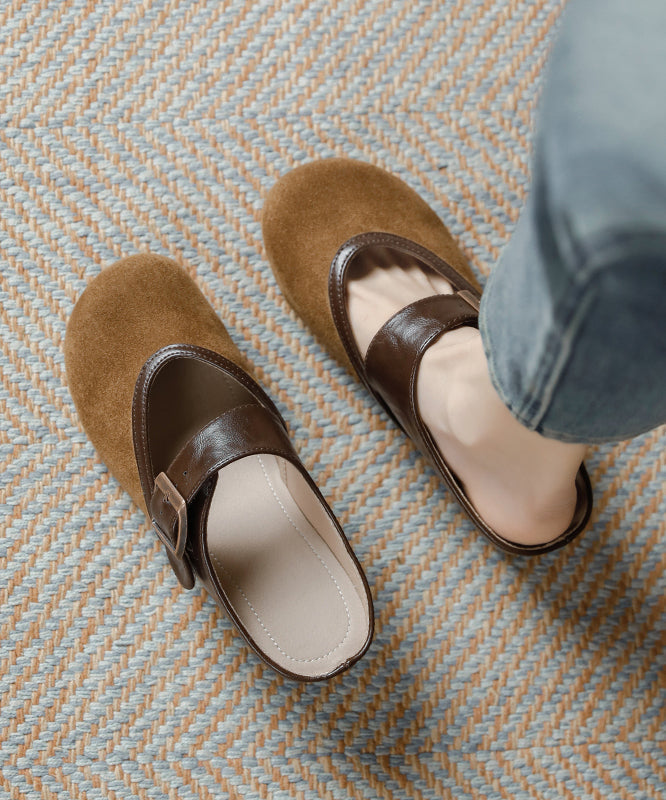 Splicing Wedge Brown Suede Slide Sandals