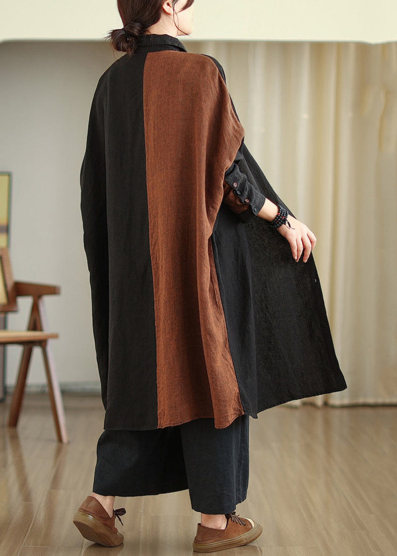 Stand Collar Patchwork Button Long Shirts Long Sleeve