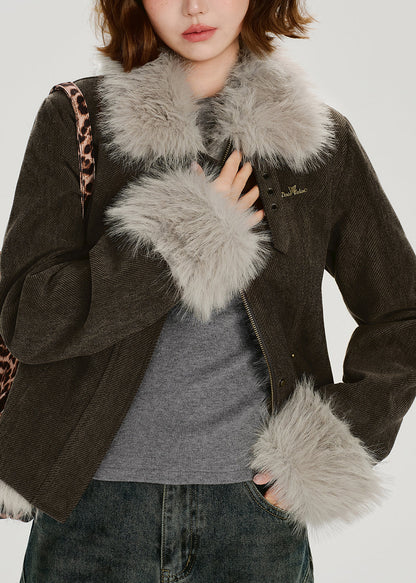 Stand Collar Thick Patchwork Warm Fleece Coats Winter