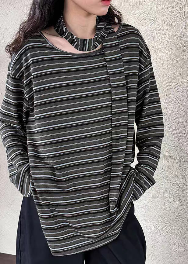 Casual Striped O-Neck Side Open T Shirt Spring