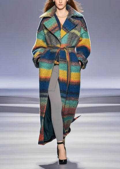 Tie Waist Print Woolen Trench Coats Fall