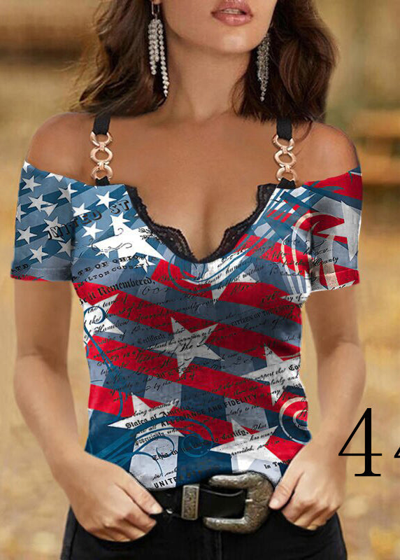V Neck Ptint Off the Shoulder Sequined Cotton Spaghetti Strap Tops Summer