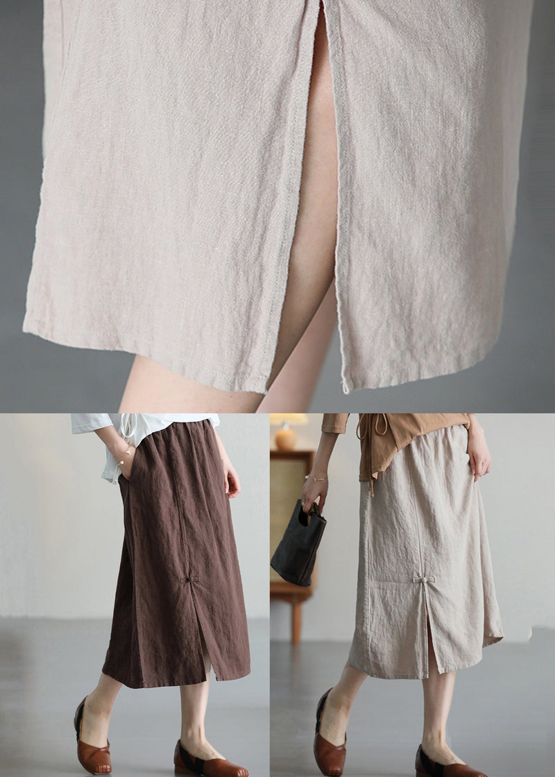 Versatile Coffee Chinese Button Linen Skirt Summer