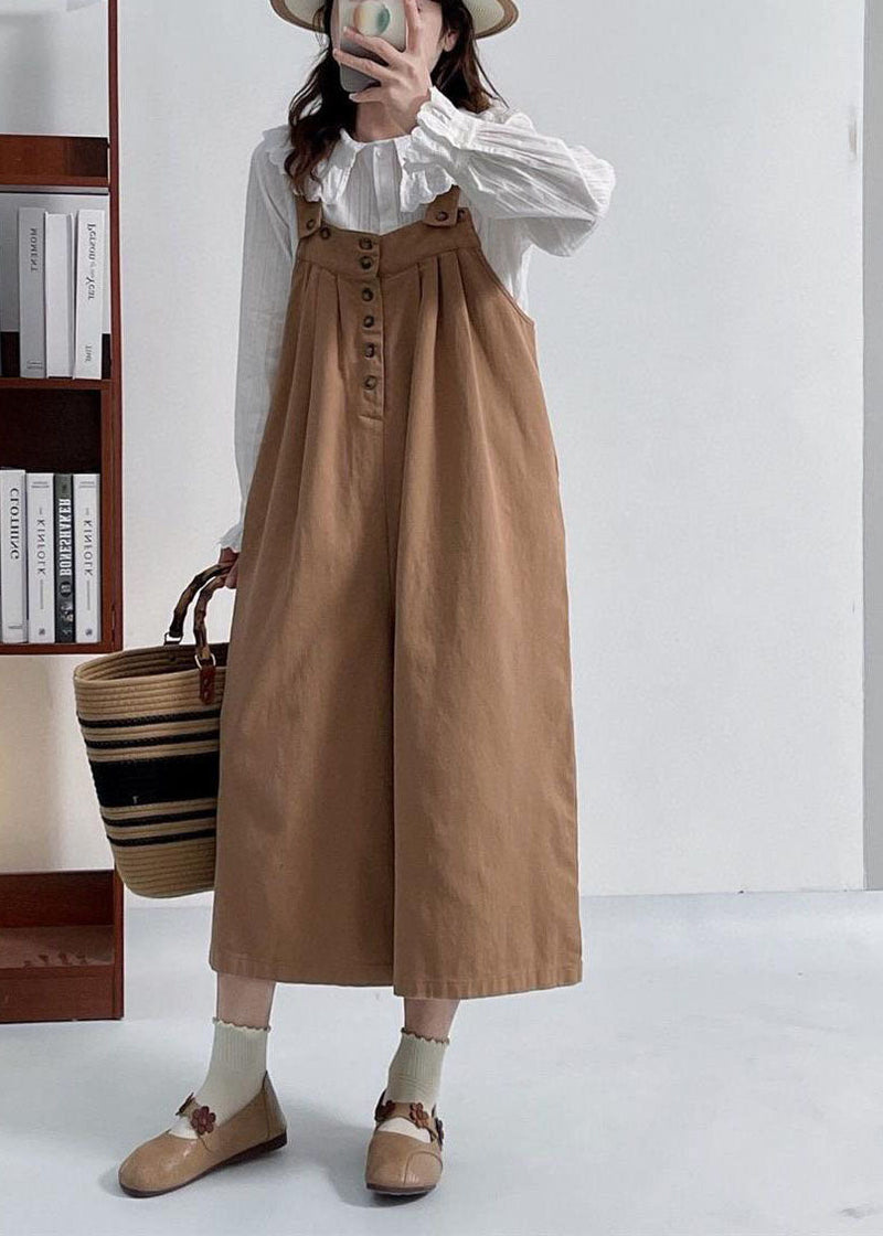 Versatile Coffee Cotton Shoulder Strap Pants Summer