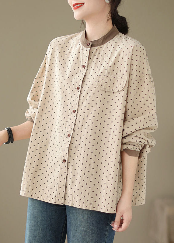 Versatile Green Dot Print Cotton Shirt Fall