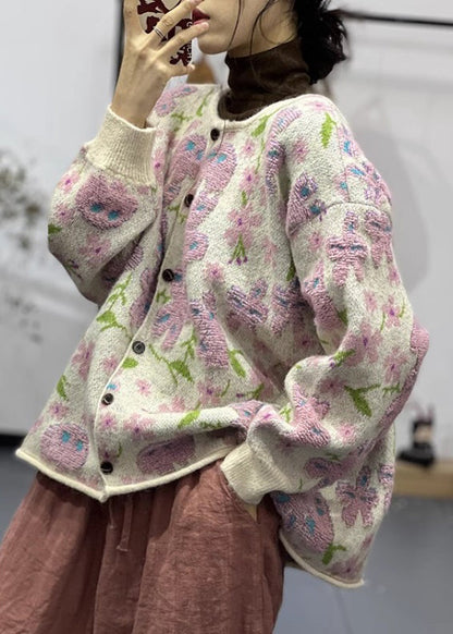 Versatile Jacquard Button Thick Knit Sweater Autumn