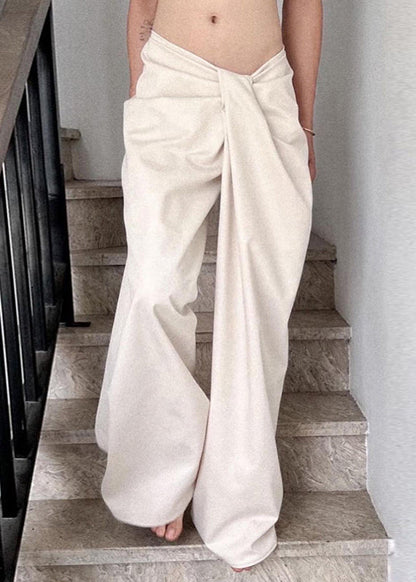 White Asymmetrical Wide Leg Pants Spring
