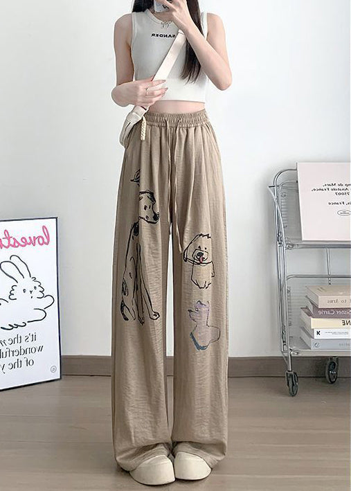 White Cartoon Print Cotton Wide Leg Pants Fall