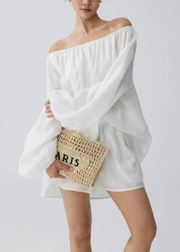 White Cold Shoulder Cotton Tops and Shorts Two Pieces Set Summer