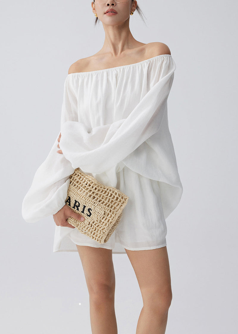 White Cold Shoulder Cotton Tops and Shorts Two Pieces Set Summer