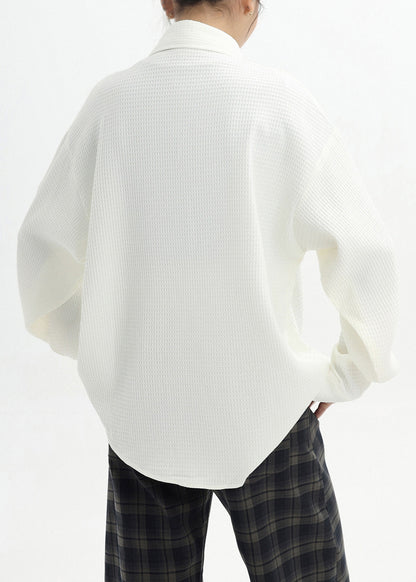 Casual White Cute Little Dog Embroidered Cotton Shirt Spring
