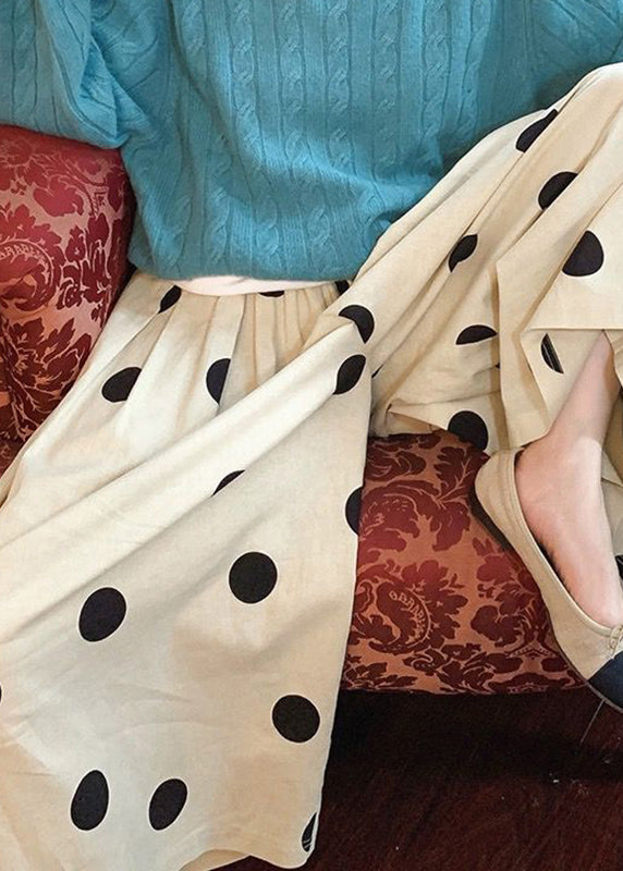 White Dot Print Elastic Waist Crop Wide Leg Pants Summer