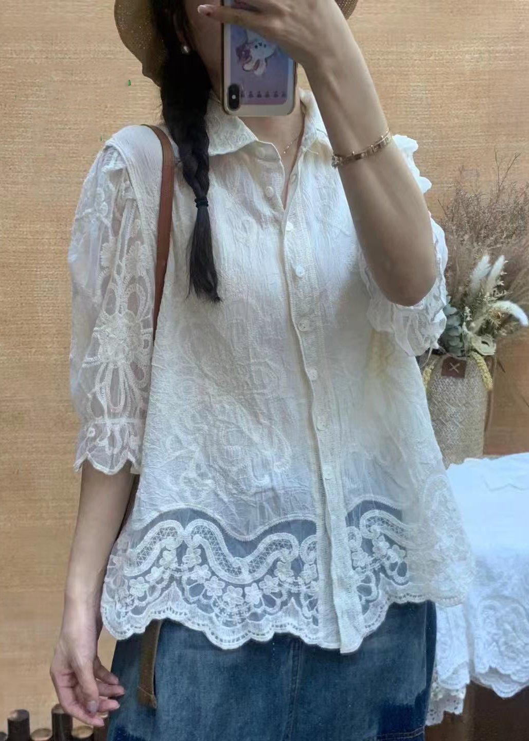 White Embroidered Cotton Top Half Sleeve