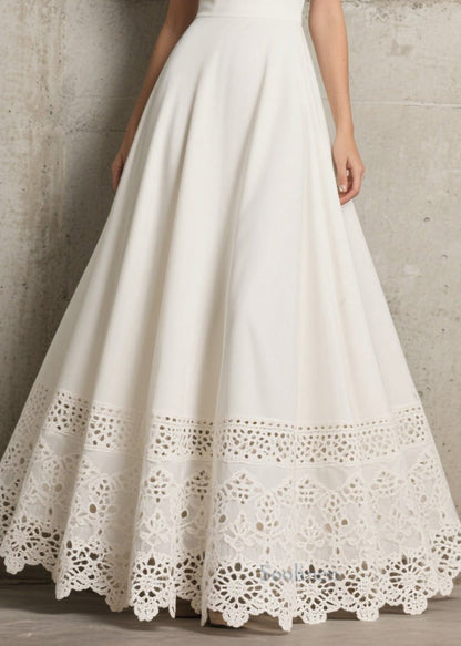 White Exra Large Hem Hollow Out Chiffon Dress Summer